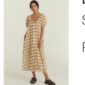 Opia Tan and Cream Checkered Long Sleeve Dress